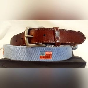 Flag Belt size 42 JT Read & Co Made in USA Excellent cond leather needlepoint